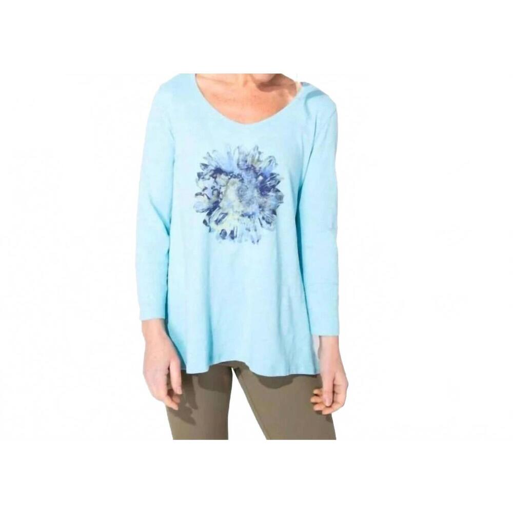NEW ESCAPE BY HABITAT flower v-neck tunic top in sky blue